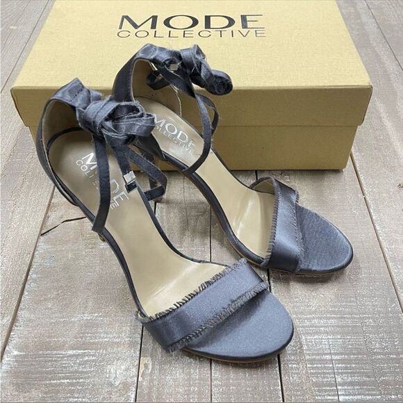 The Mode Collective Arielle Heeled Satin Open Toe Sandal in Charcoal - Picture 1 of 6